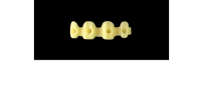 Ref.E7+E7 f Upper Anterior :  1x  white wax veneer-bridge, (23-13), carved to fit over its compatible yellow hollow pontic block-frame, (22-12) , both SMALL, Square ovoid,  for porcelain pressed to metal bridgework